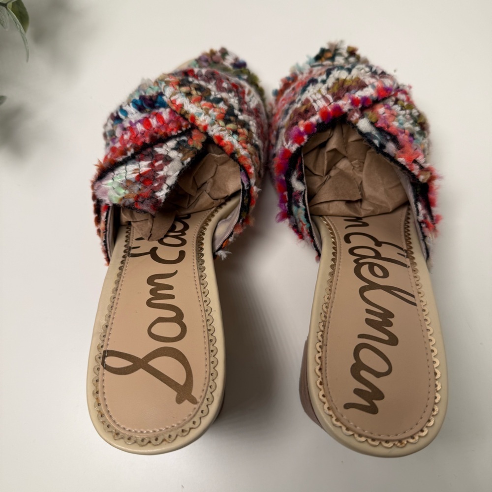 Sam Edelman Oda Slide Tweed Multicolor Knot Top Mule Sandal Size 8.5 Boho Fem - Picture 6 of 15